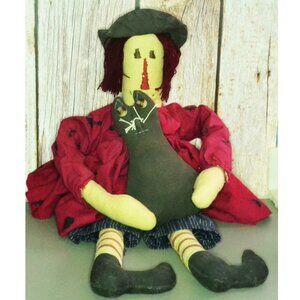 Pearson's Simply Primitives Cloth Witch Doll Holding Black Cat Home Decor